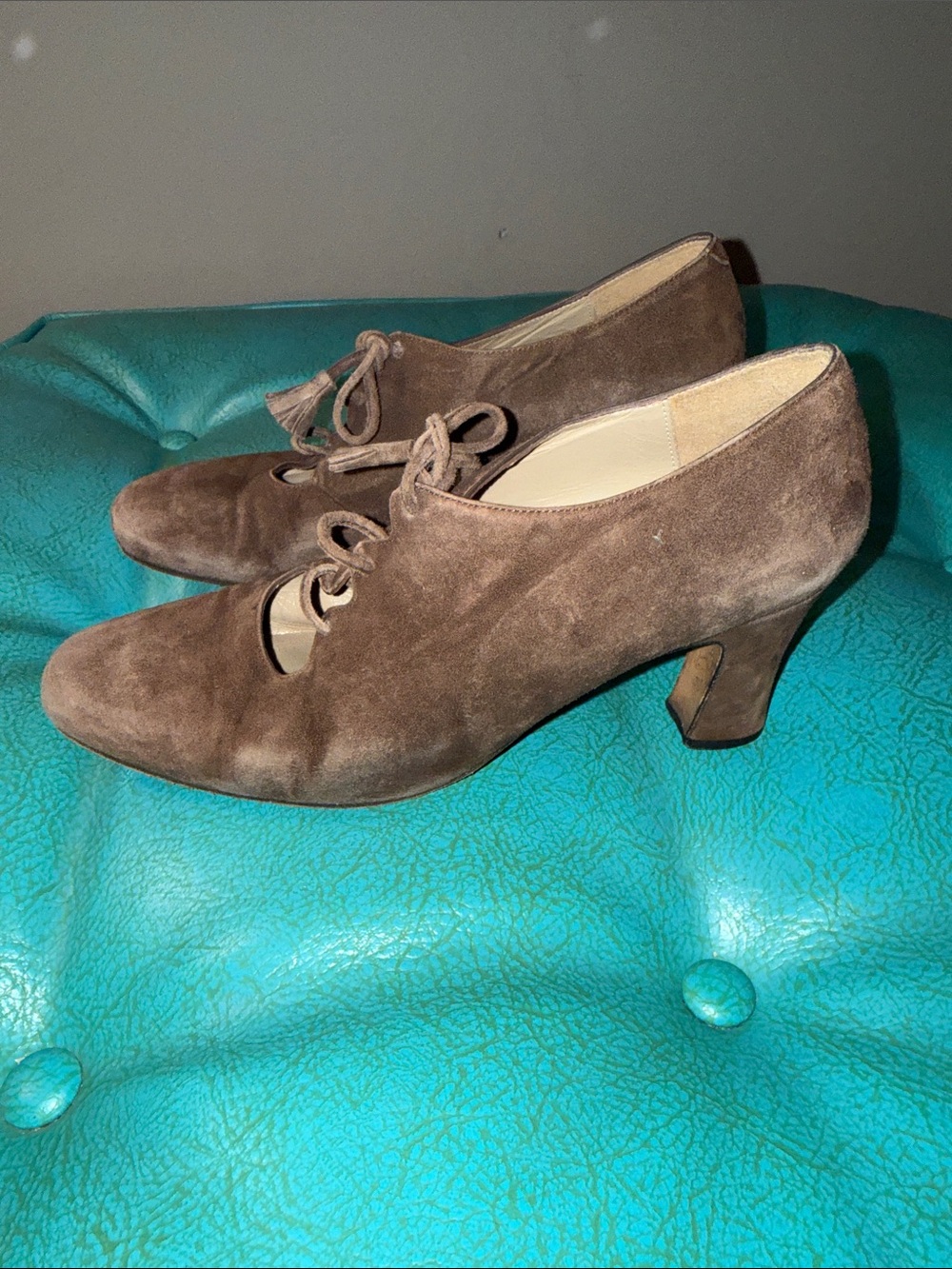 Vintage Laura Ashley Brown Suede Lace Up Oxford Pumps romantic cottagecore 38